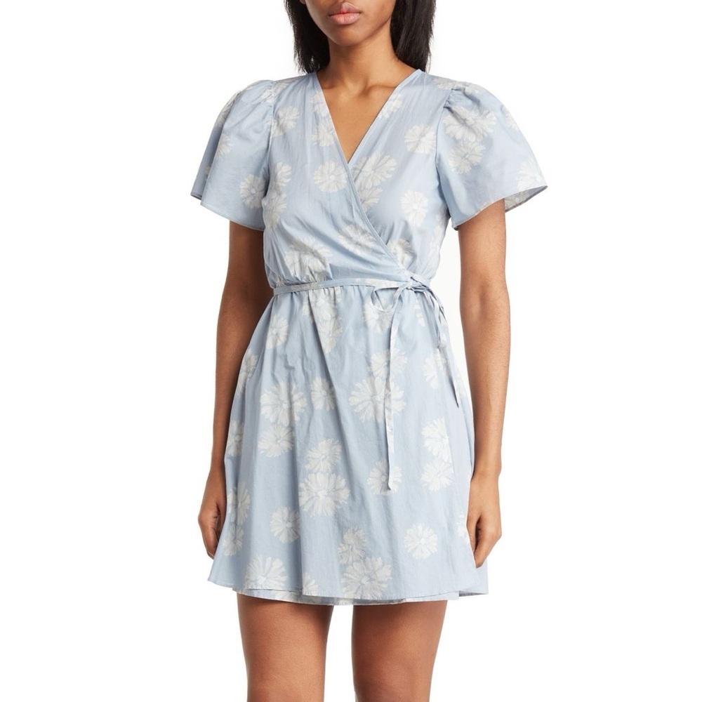 Madewell Light Blue Floral Wrap Mini Dress Women’s Size Medium